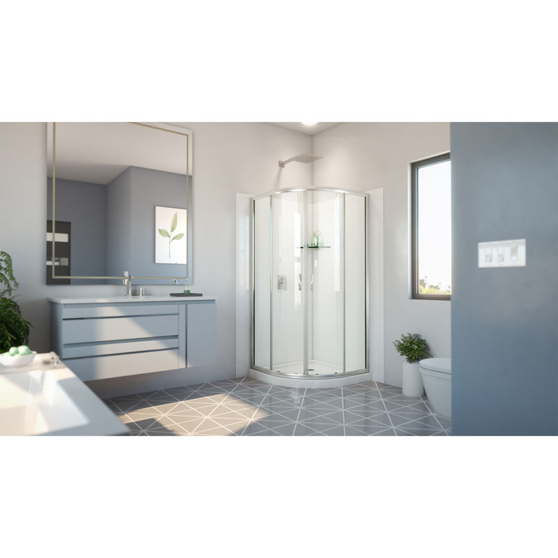 38'' W x 38'' D x 78'' H Semi-Frameless Round Shower Enclosure, Brushed Nickel