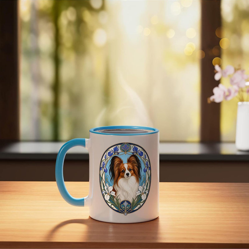 Papillon Dog Ceramic Mug, Blue/White, 11oz, Blue
