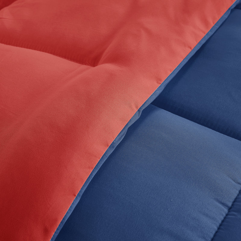 All Seasons Down Alternative Single Reversible Comforter, Navy/Red, Twin Comforter