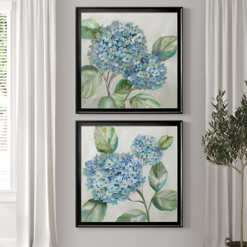 «Hydrangea Beauty I», ensemble de 2 reproductions d'art encadrées, H 26,5 po x l 53 po x P 1,5 po, Toile avec cadre noir