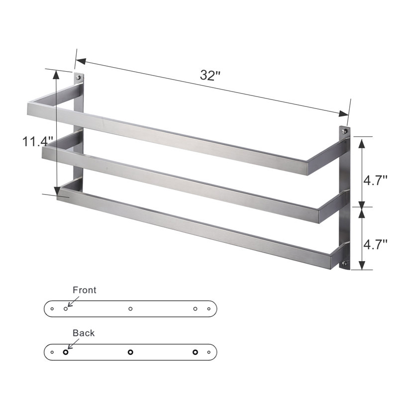 SUS 304 Stainless Steel 3-Tier Wall Mount Towel Rack With Concealed Mounting Hardware, Brushed Nickel