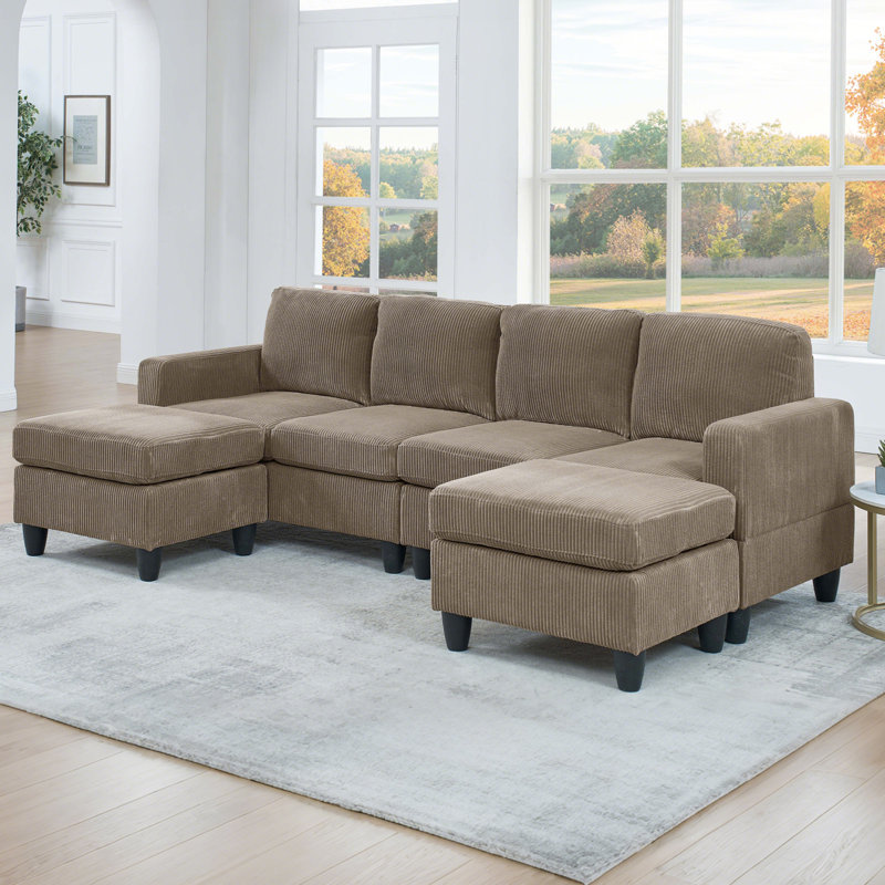 Canapé modulaire en velours côtelé avec repose-pieds 3 places Corduroy, Chameau