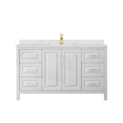 Meuble-lavabo simple 60 po avec plateau en quartz Daria