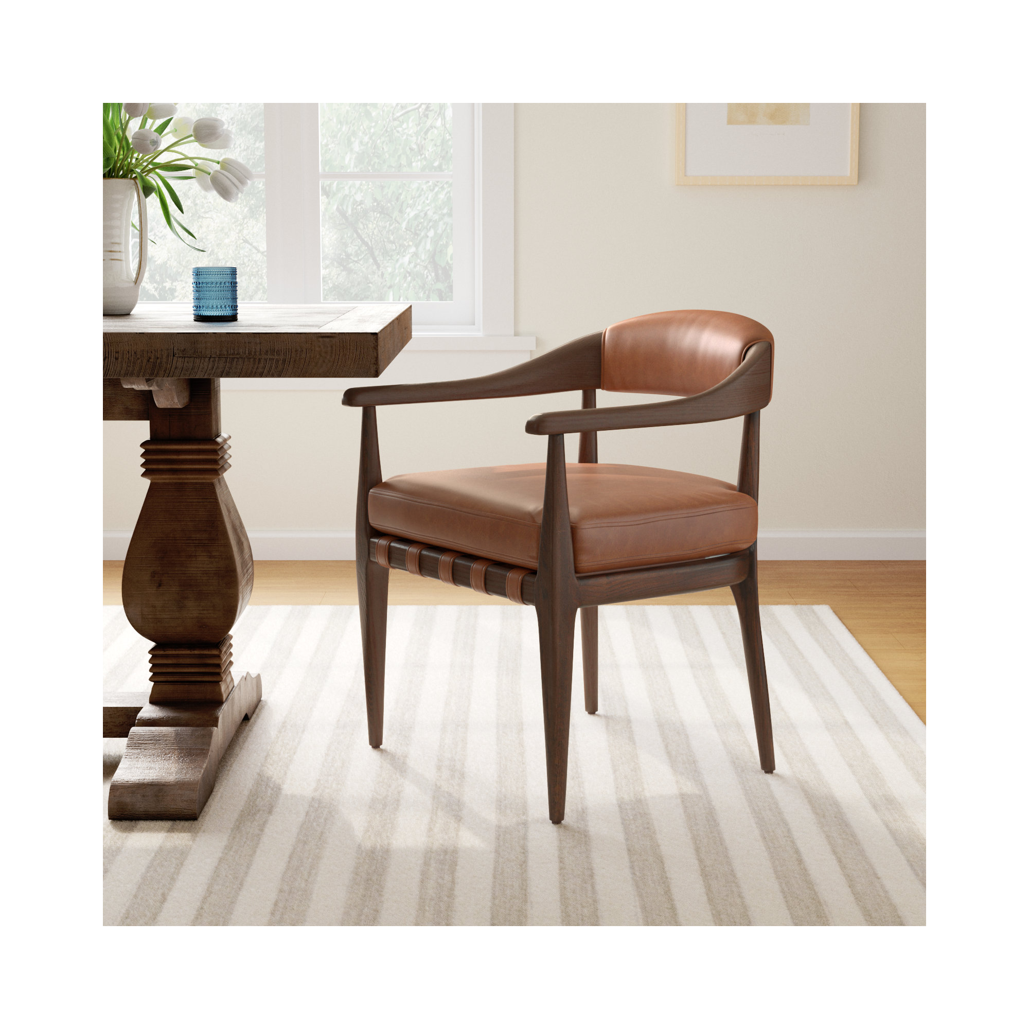 Clendon Dining Chair-Sonoma Chestnut, Terra Brown Oak Leather
