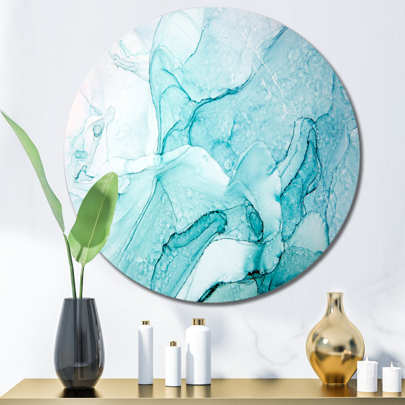 Turquoise Ink Universe - Art mural moderne en cercle métallique, H 11 po x l 11 po x P 1 po