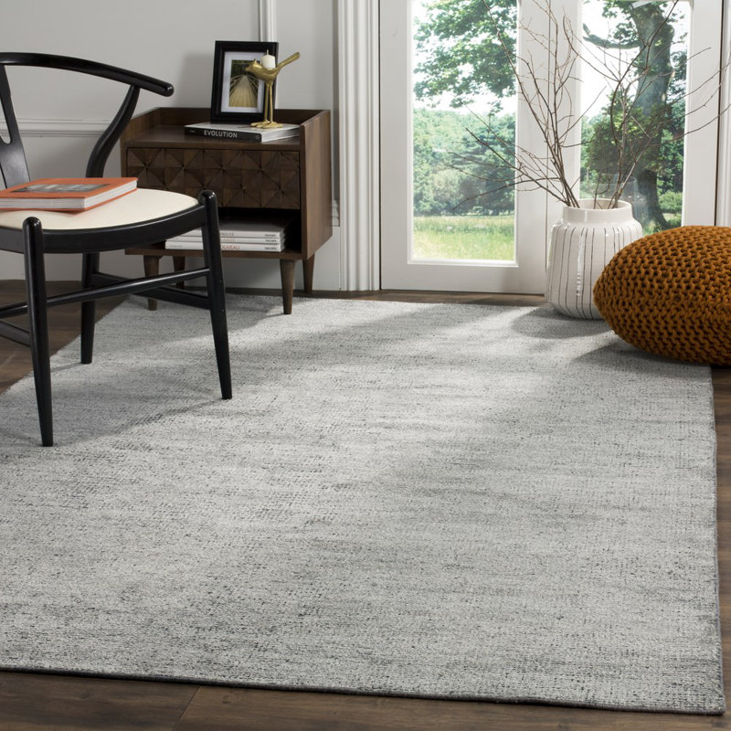 Samien Stone Wash Hand Knotted Viscose/Cotton Solid Color Rug in Gray, Rectangle 4' x 6'