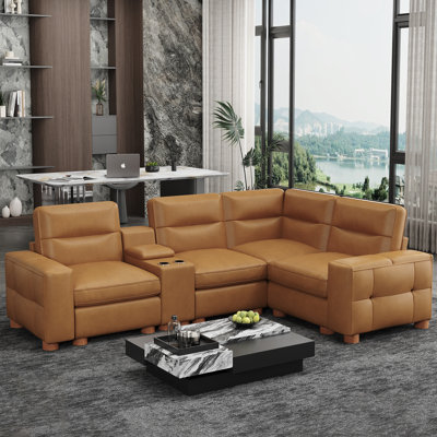 Modern Oversize 115-Inch Genuine Leather Corner Chair, Free Combination, No Tool Assembly