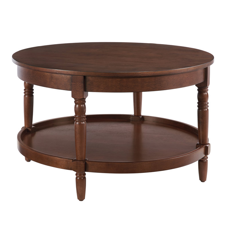 Mayall 30" No Tools Round Coffee Table with Shelf, Espresso