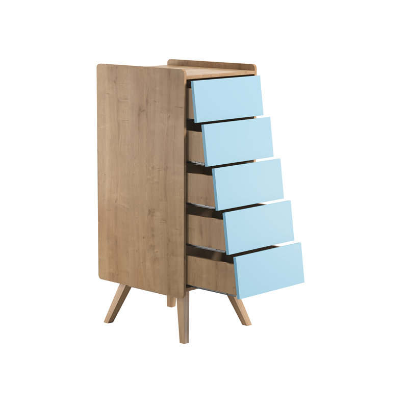 Antoine Kids 5 - Drawer Chest, Light Brown/Blue