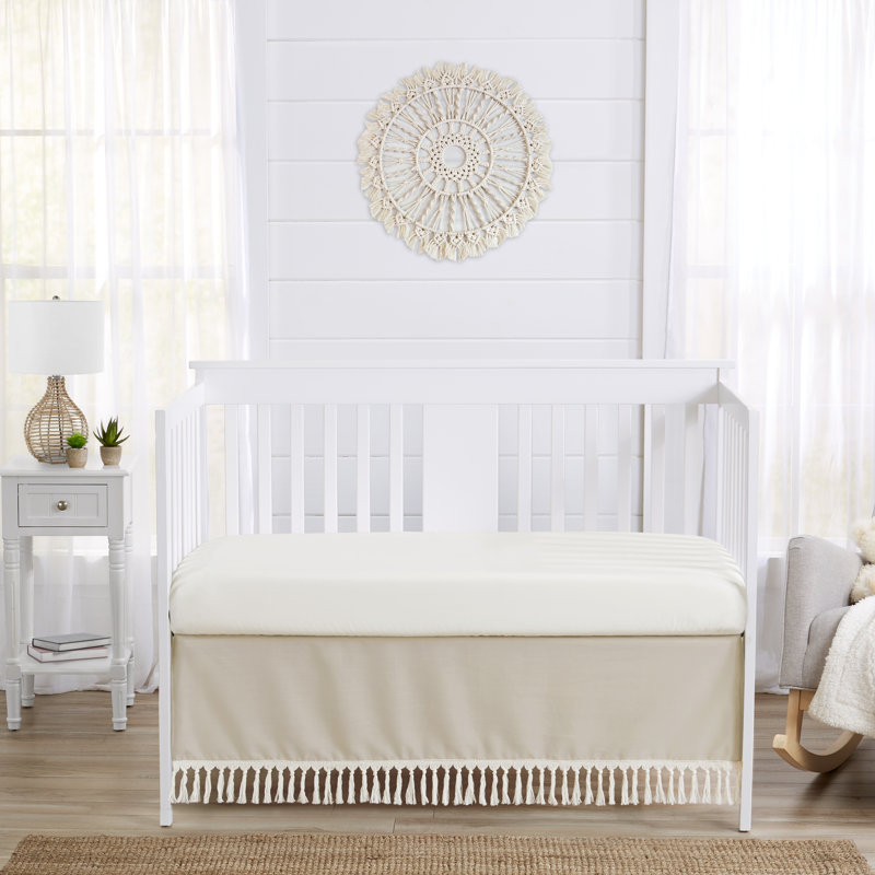 Boho Fringe Linen Dust Ruffle Crib Skirt By Sweet Jojo Designs