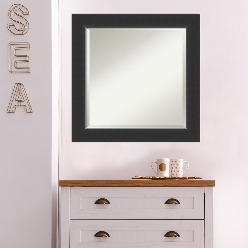 Demoss Solid Wood Flat Mirror, Black Framed, Black, 25" x 25"