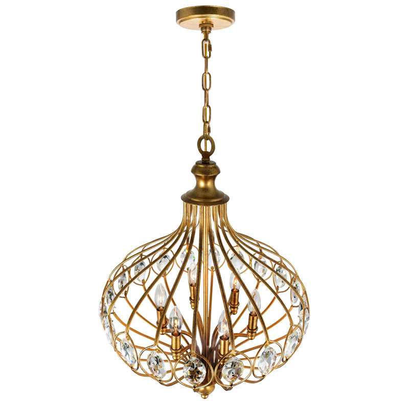 19" Antique Bronze Chandelier for Dining Room, Foyer – 6-Light Starburst Design with Faceted Crystals & E12 Base – LED Compatible, Grandmillennial Style – BACL Certified