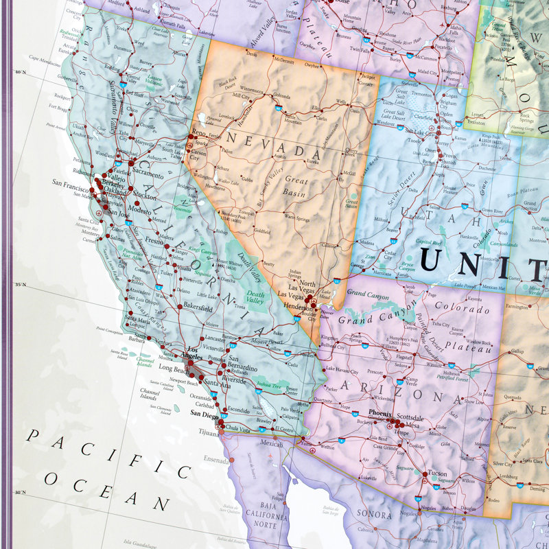 Medium USA Classic Wall Map - No Frame Print, 55.9cm H x 86.4cm W x 0.5cm D