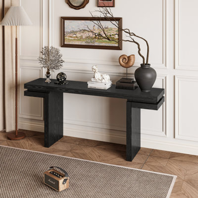 Table d'appoint 66 po avec placage en bois massif et pieds en MDF