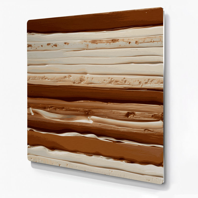 Art mural en métal beige cannelle DiagonalStripes, H 12 po x l 12 po