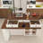 Kitchen Island With Extendable & Rotating Table, MDF With Veneer Retro Design, 4 Drawers & Glass Door Cabinets With Built-In Socket, Expandable Dining Station For 2-4 Person-65507120