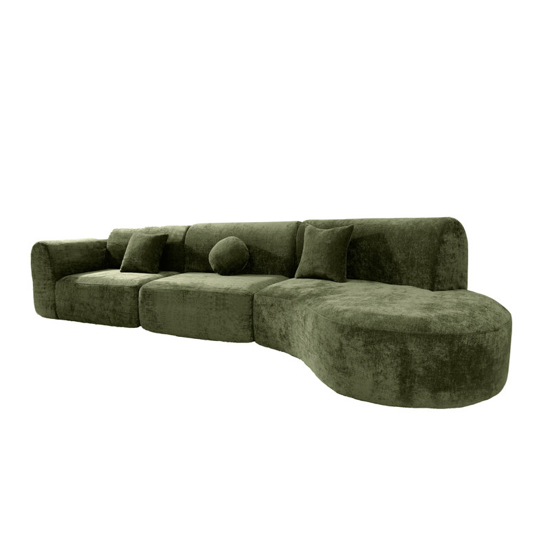 Boneless 3 - Piece Upholstered Curvy Couch, Green