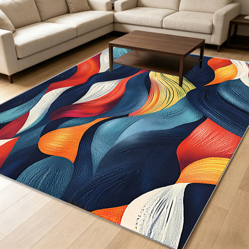 Bold Multicolor Wave Abstract area rugs for Living Room, Soft and Comfortable, Suitable for all seasons, easy to maintain, machine washable Indoor floor mat, Under Table Farmhouse suitable for Bedroom, Dining Room, Study,  Balcony, Home Decor Patio