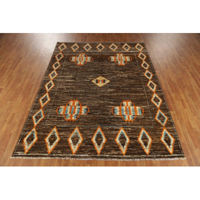 Tapis oriental brun en laine marocain 7 x 9