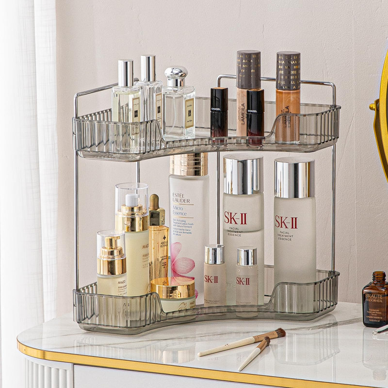 2-Tier Corner Bathroom Organizer - Space-Saving Plastic Shelf, Triangular Design, 11'' X 13'' X 6.5'', For Shower, Vanity, And Countertops