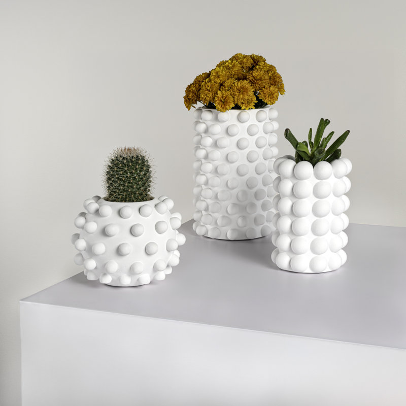 Ensemble de 3 bouteilles à bulles en béton faites à la main Maren, Blanc mat
