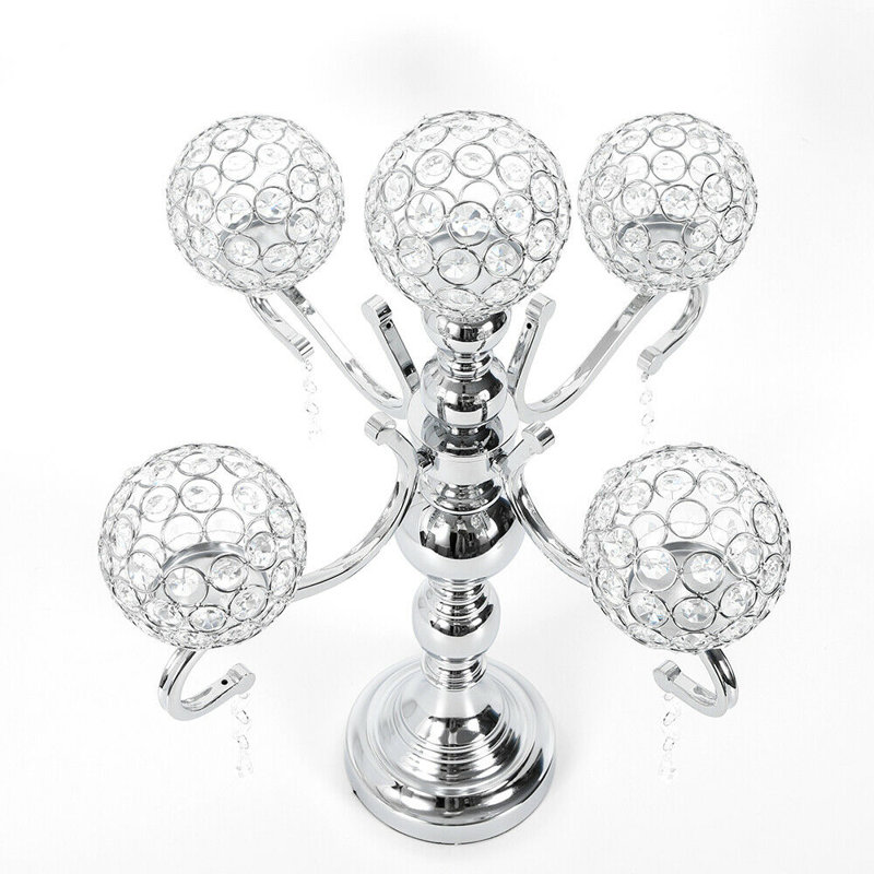21.67'' H 5-Heads Crystal Tabletop Candelabra, Silver