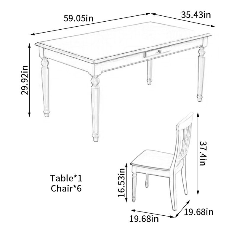 Elegant Quality Walnut Storage Dining Table Set, 29.92"H x 59.05"L x 35.43"W