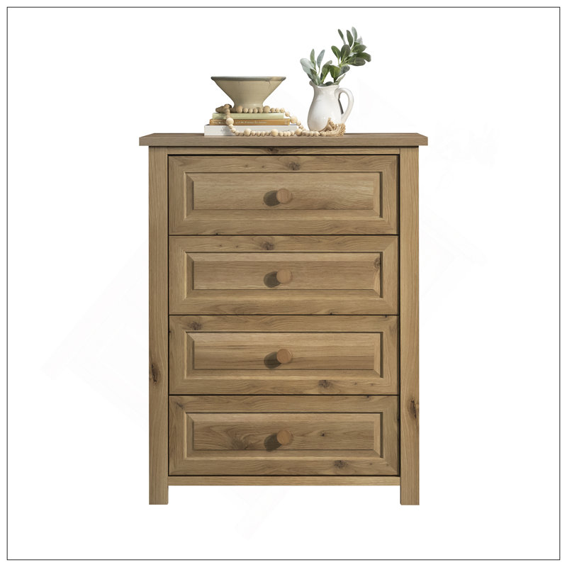 Commode 4 tiroirs, finition chêne blanc