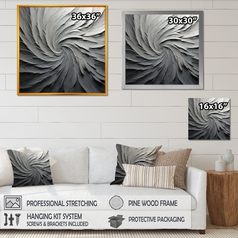 Gris et beige mouvement méditatif II - spirales abstraites, art mural, salon_106123, H 30 po x l 30 po x P 1 po