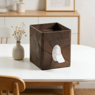 Leather Tissue Box Cover With Storage Tray, Decorative Square Tissue Holder For Living Room, Bedroom, And Office Desk