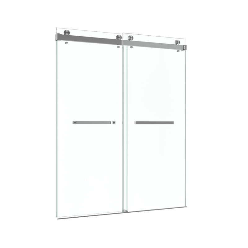 Catalyst 43"- 48" W x 76" H Double Sliding Frameless Shower Door in Brushed Nickel with 3/8" Clear Glass, Brushed Nickel