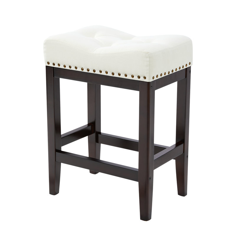 24 Inch Barstools Wood Kitchen Counter Height Bar Island Stools With Saddle Seats Backless Set Of 3 Grey And Brown Leg
