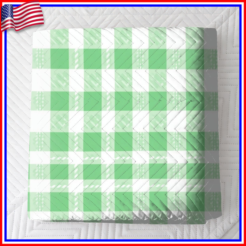 Couvre-lit matelassé vert et blanc à motif vichy toutes tailles, Double