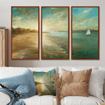 «Coastal Pastel Horizon», ensemble d'art mural sur toile encadré nautique et côtier