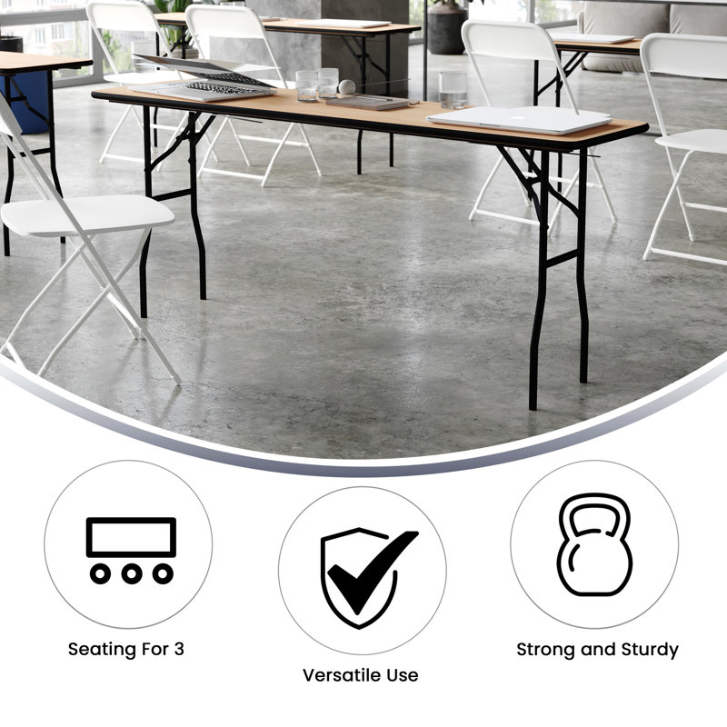 6-Foot Natural Wood Folding Training Table with Black Steel Legs