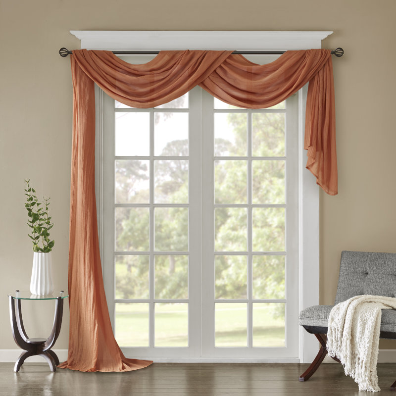 Cream 216" Crushed Sheer Window Scarf with Tabs