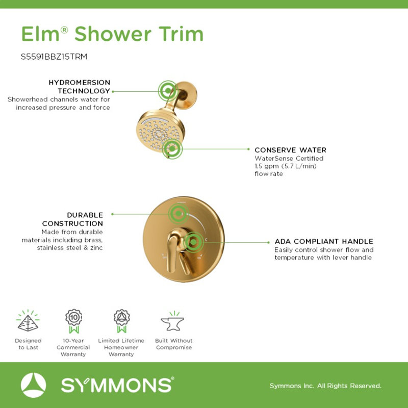 Elm Wall Mount Shower Trim Kit with Volume Control, Bronze