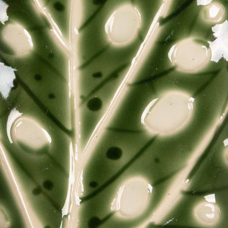 Stoneware Leaf-Shaped Plate With Wax Relief Design