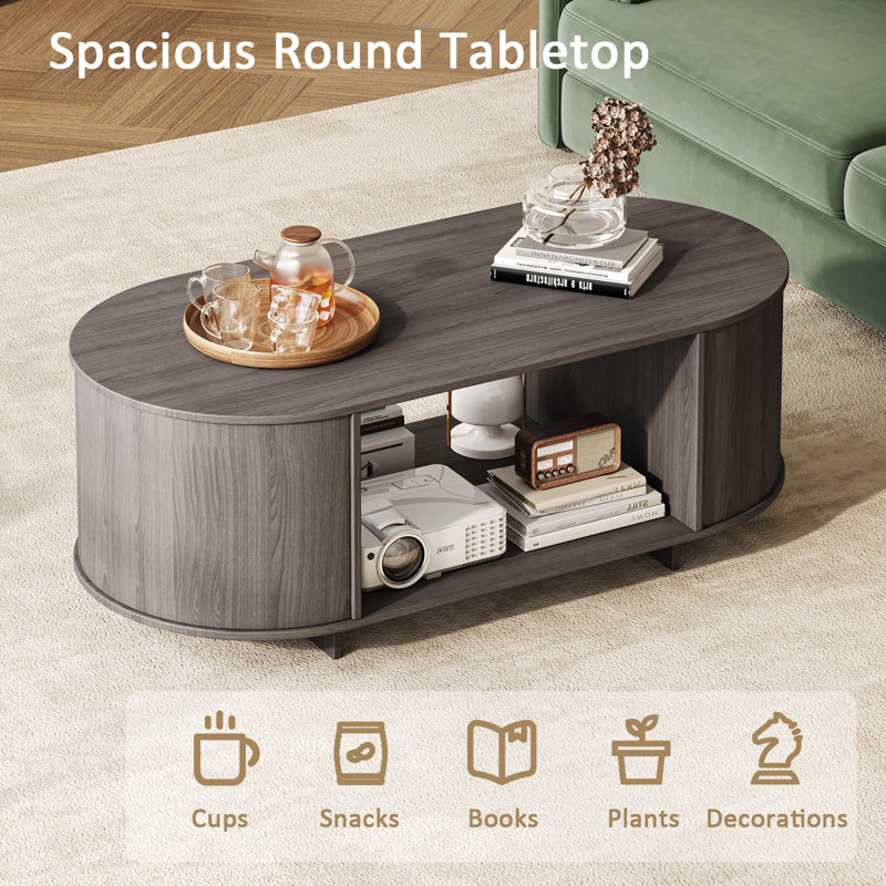 41.3" Oval Coffee Table With Storage Shelf