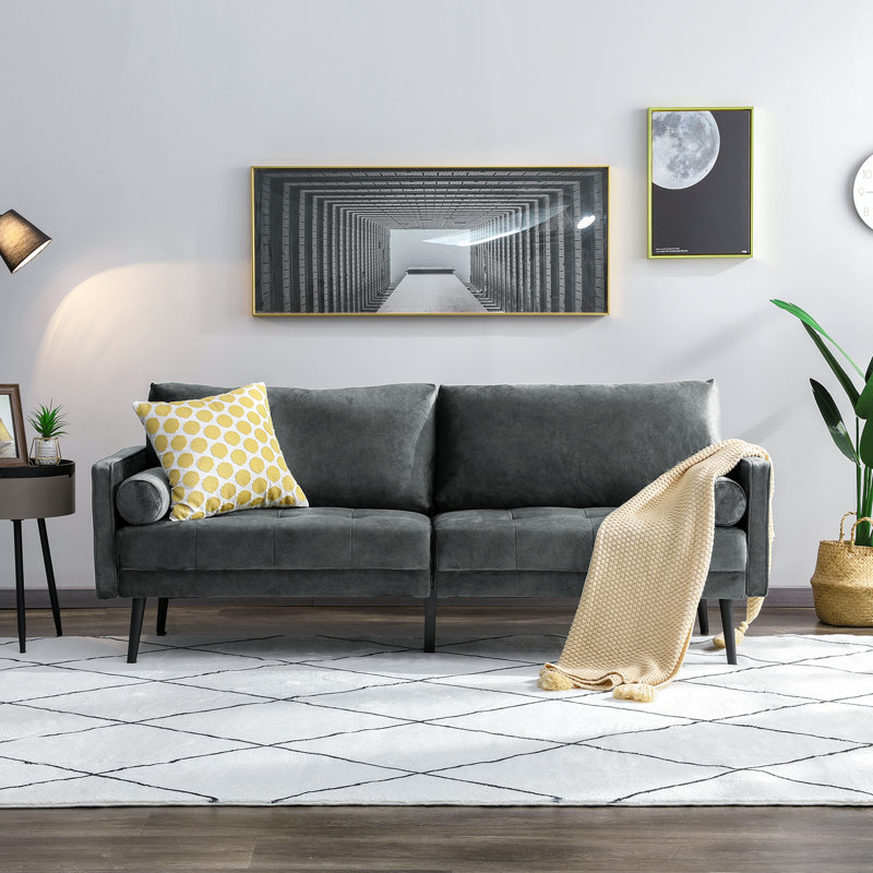 3 Seater Velvet Sofa, Light Grey