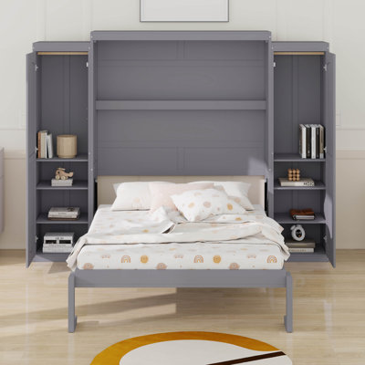 Space Saving Pull Out Hidden Bedframe With  Wardrobes And Storage Shelfs