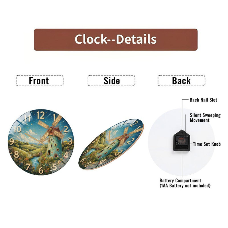 Horloge murale d'horloge en verre 12 po