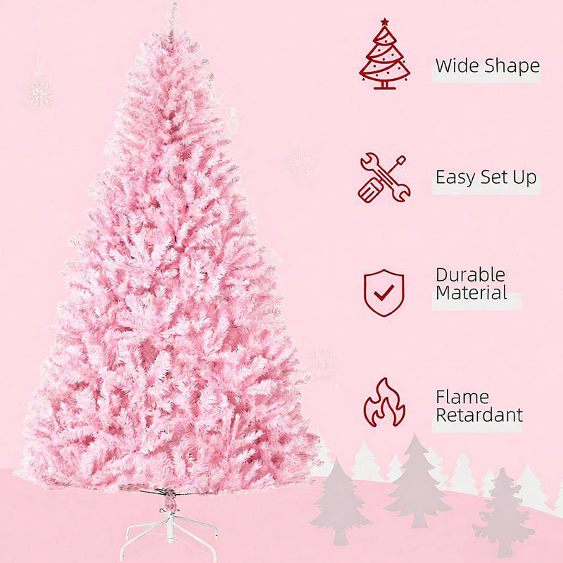 Arbres de Noël, arbres de Noël artificiels roses, avec ouverture automatique, base en acier, forme large pour la décoration intérieure de Noël