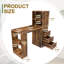 Bureau d'ordinateur avec prise 4-en-1 et 3 tiroirs, 4 tablettes de rangement à 4 niveaux, stratifié au fini bois carbonisé pour bureau à domicile, bureau, chambre à coucher