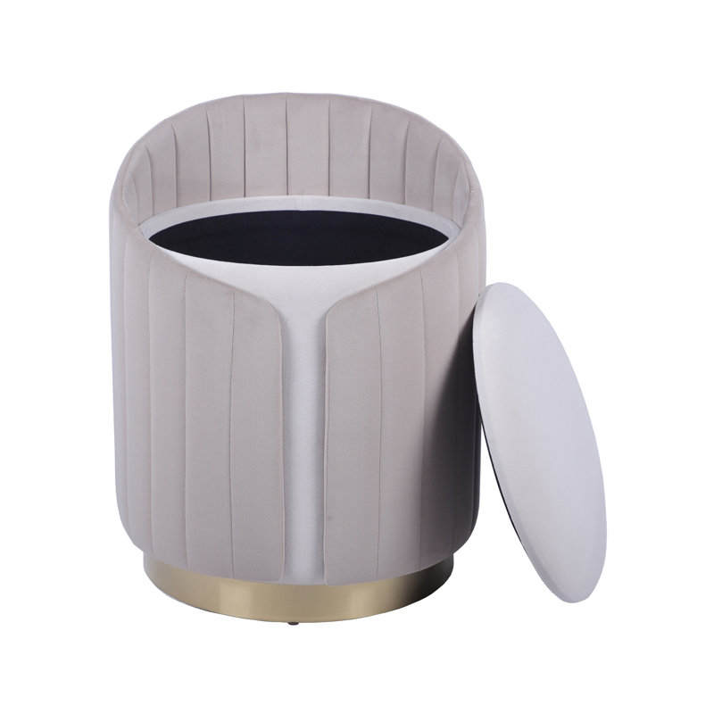Two-Toned Ottoman with Storage or Vanity Stool, Taupe