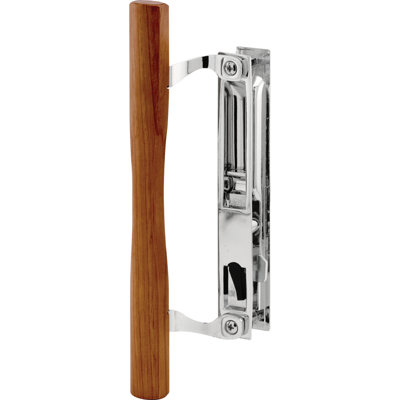 Keyed Sliding Glass Door Handle Set – Replace Old or Damaged Door Handles Quickly – Wood & Chrome Plated Diecast, Hook Style, Flush Mount, Fits 6-5/8 inch Hole Spacing (1 Set)