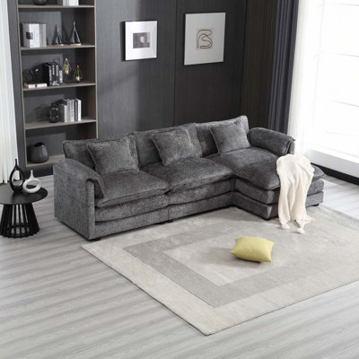 Chenille 112" Oversized Sectional Sofa,L Shaped Couch with Moveable Ottoman