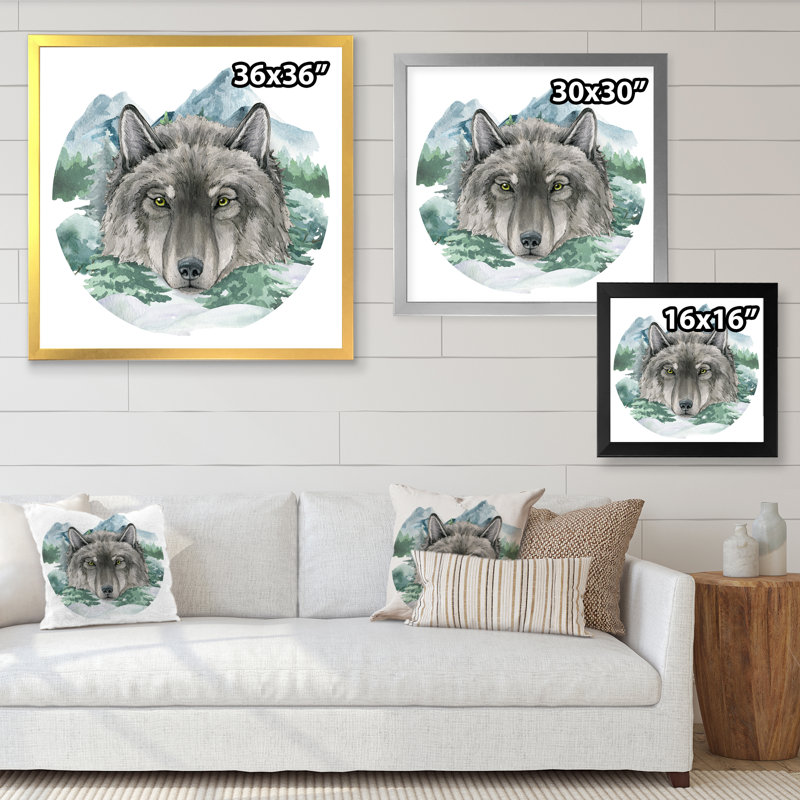 Portrait d'un loup II - impression d'art mural sur toile de campagne, H 16 po x l 16 po x P 1 po, Encadrement doré