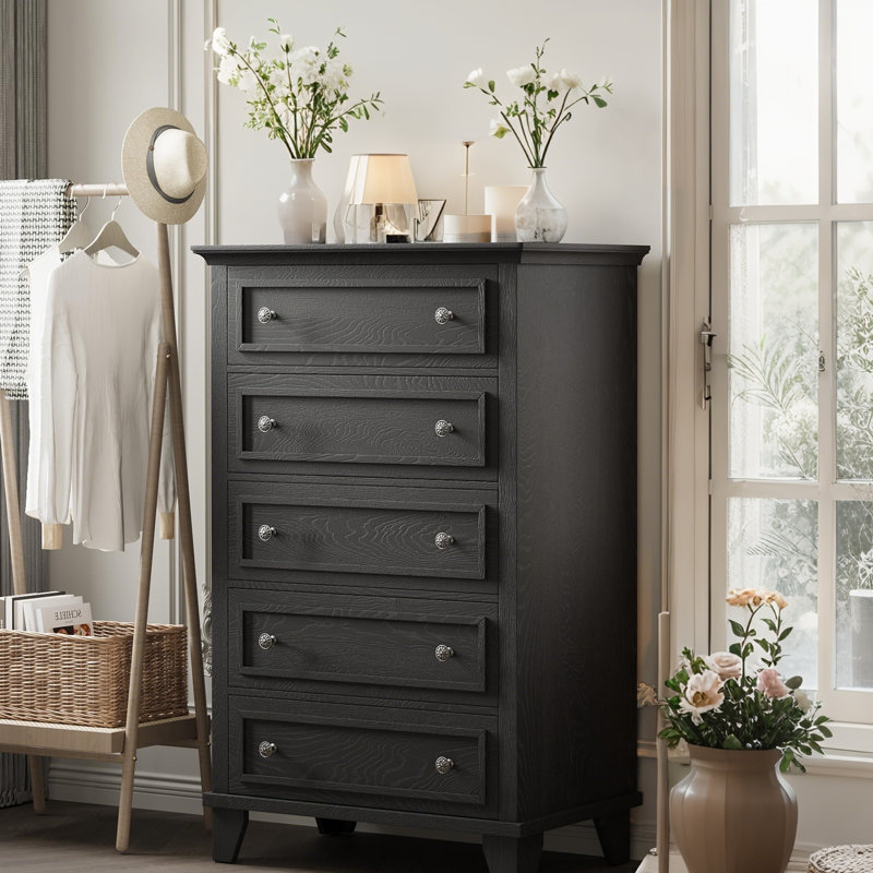 48" Tall 5-Drawer Wood Dresser – Modern Chest Organizer with Deep Drawers & Metal Handles for Bedroom, Living Room, Hallway