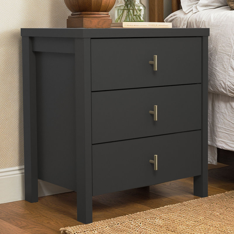 Table de chevet 3 tiroirs Pruitt Modern, Noir